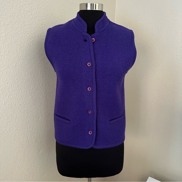 Vintage Pendleton 100% Virgin Wool Purple Knit Vest with Mandarin Collar Size S - Picture 1 of 13